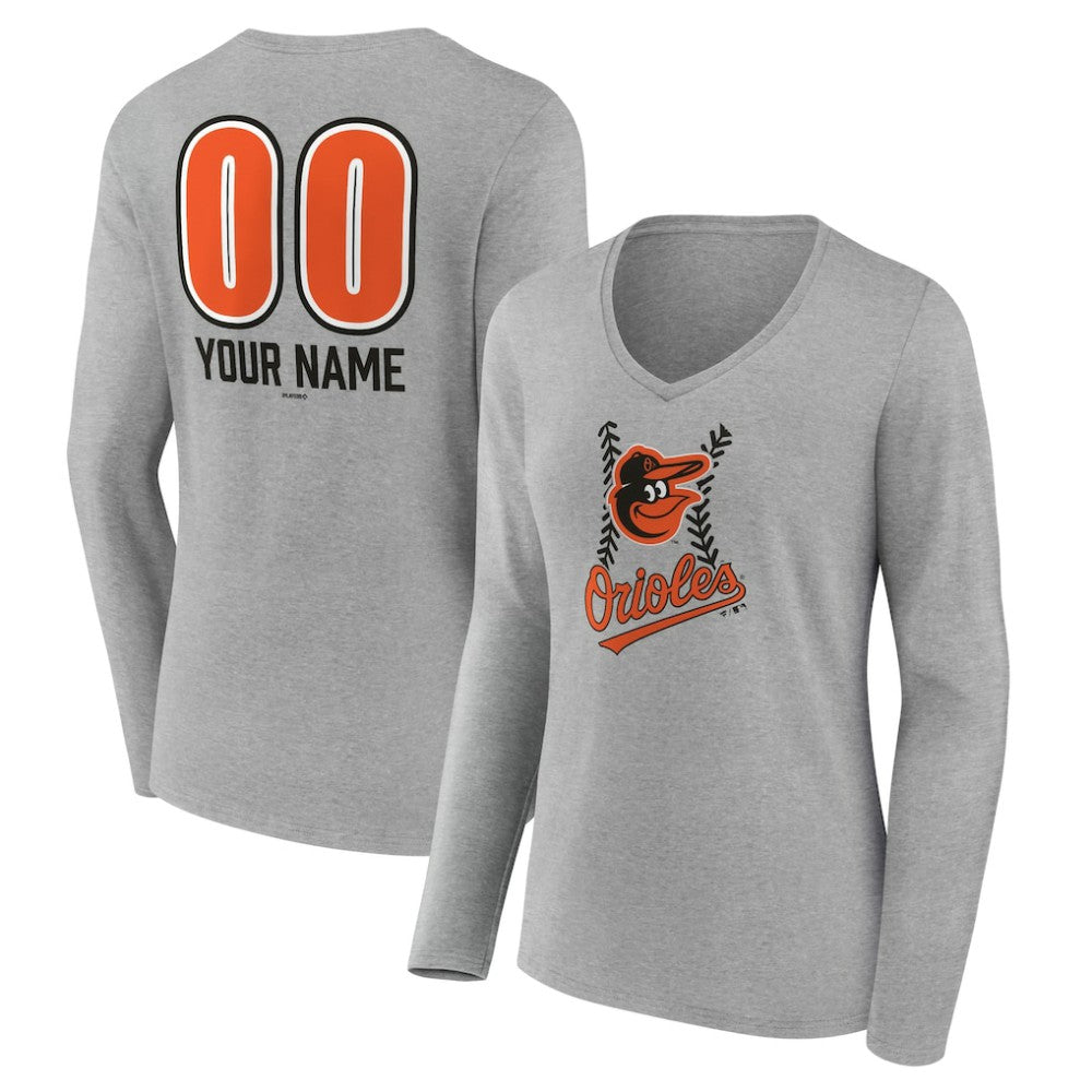 Baltimore Orioles Women's Personalized Name & Number Fastball Long Sleeve V-Neck T-Shirt - MLB