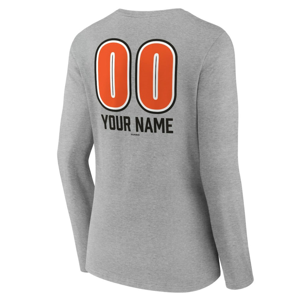 Baltimore Orioles Women's Personalized Name & Number Fastball Long Sleeve V-Neck T-Shirt - MLB
