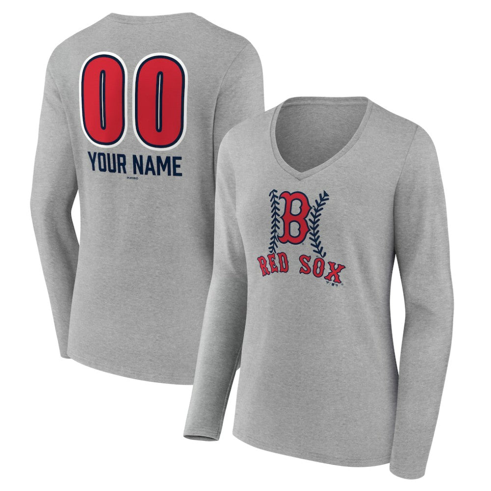 Boston Red Sox Women's Personalized Name & Number Fastball Long Sleeve V-Neck T-Shirt - MLB