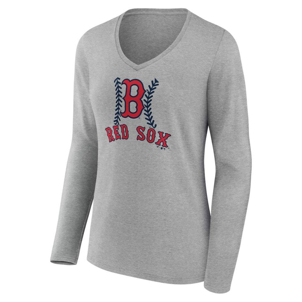 Boston Red Sox Women's Personalized Name & Number Fastball Long Sleeve V-Neck T-Shirt - MLB