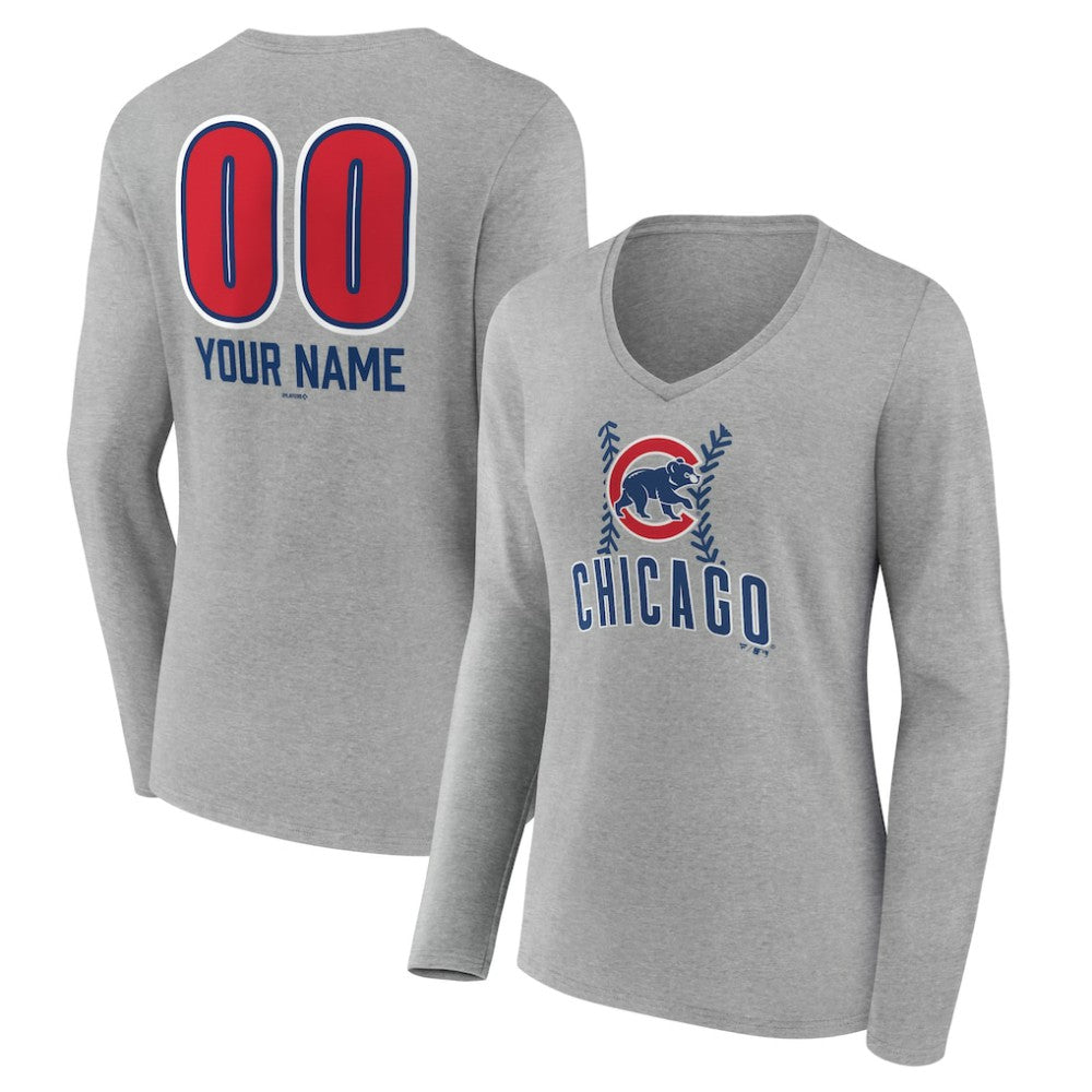 Chicago Cubs Women's Personalized Name & Number Fastball Long Sleeve V-Neck T-Shirt - MLB