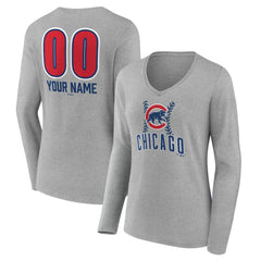 Chicago Cubs Women's Personalized Name & Number Fastball Long Sleeve V-Neck T-Shirt - MLB