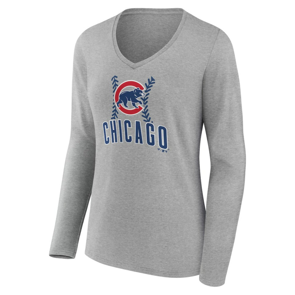 Chicago Cubs Women's Personalized Name & Number Fastball Long Sleeve V-Neck T-Shirt - MLB