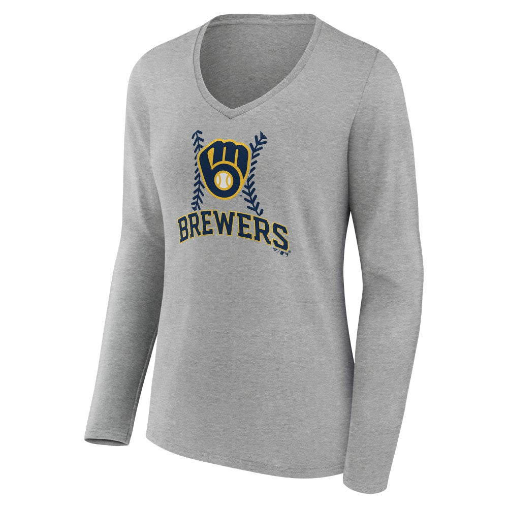Milwaukee Brewers Women's Personalized Name & Number Fastball Long Sleeve V-Neck T-Shirt - MLB