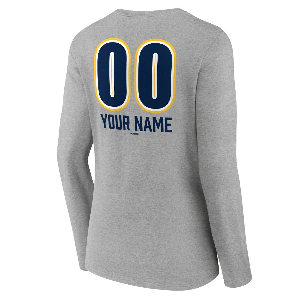 Milwaukee Brewers Women's Personalized Name & Number Fastball Long Sleeve V-Neck T-Shirt - MLB