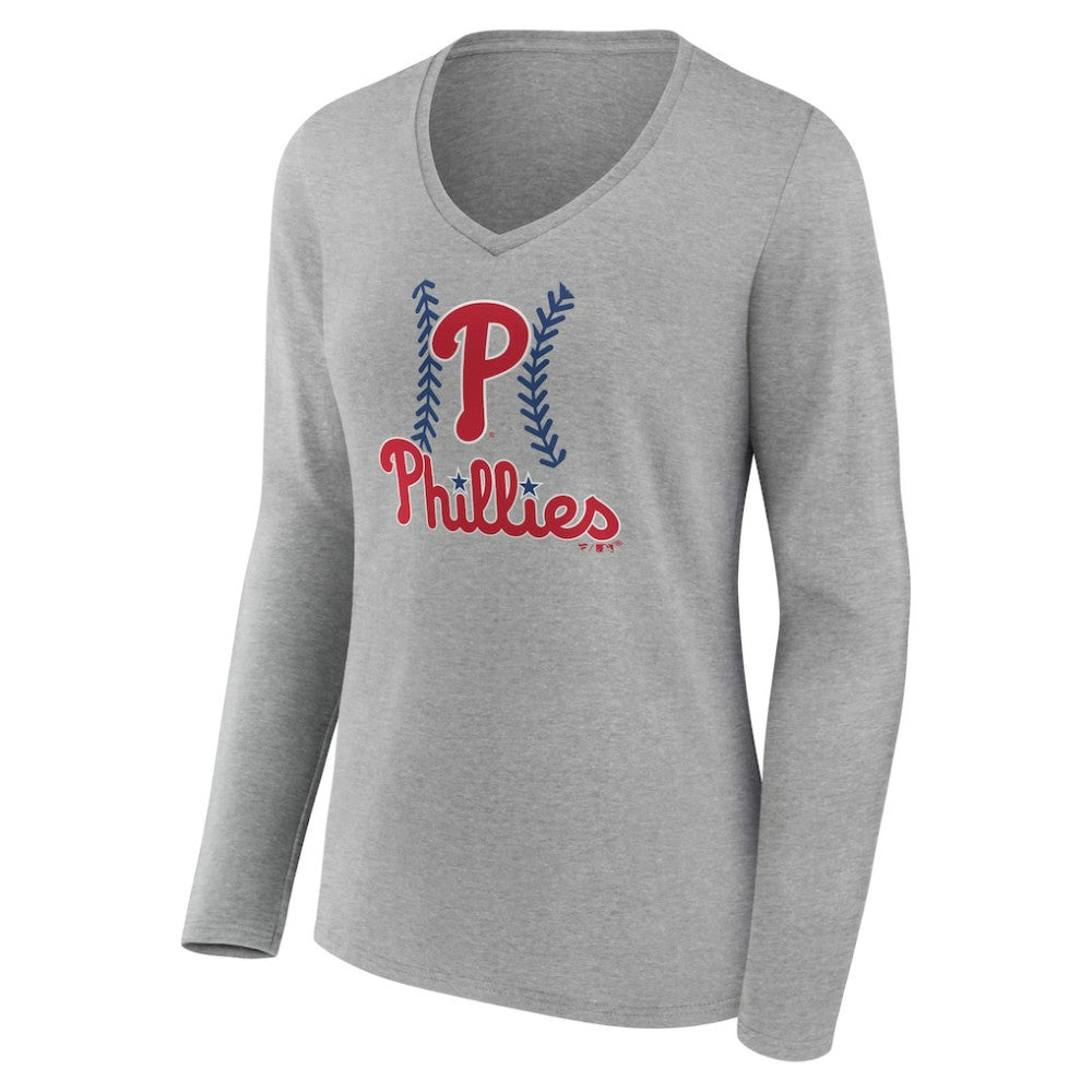 Philadelphia Phillies Women's Personalized Name & Number Fastball Long Sleeve V-Neck T-Shirt - MLB