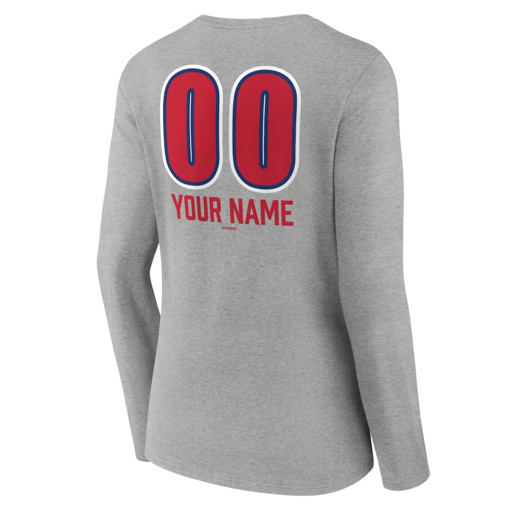Philadelphia Phillies Women's Personalized Name & Number Fastball Long Sleeve V-Neck T-Shirt - MLB