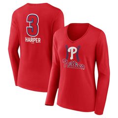 Bryce Harper Philadelphia Phillies Women's Fastball Player Name & Number Long Sleeve V-Neck T-Shirt - MLB
