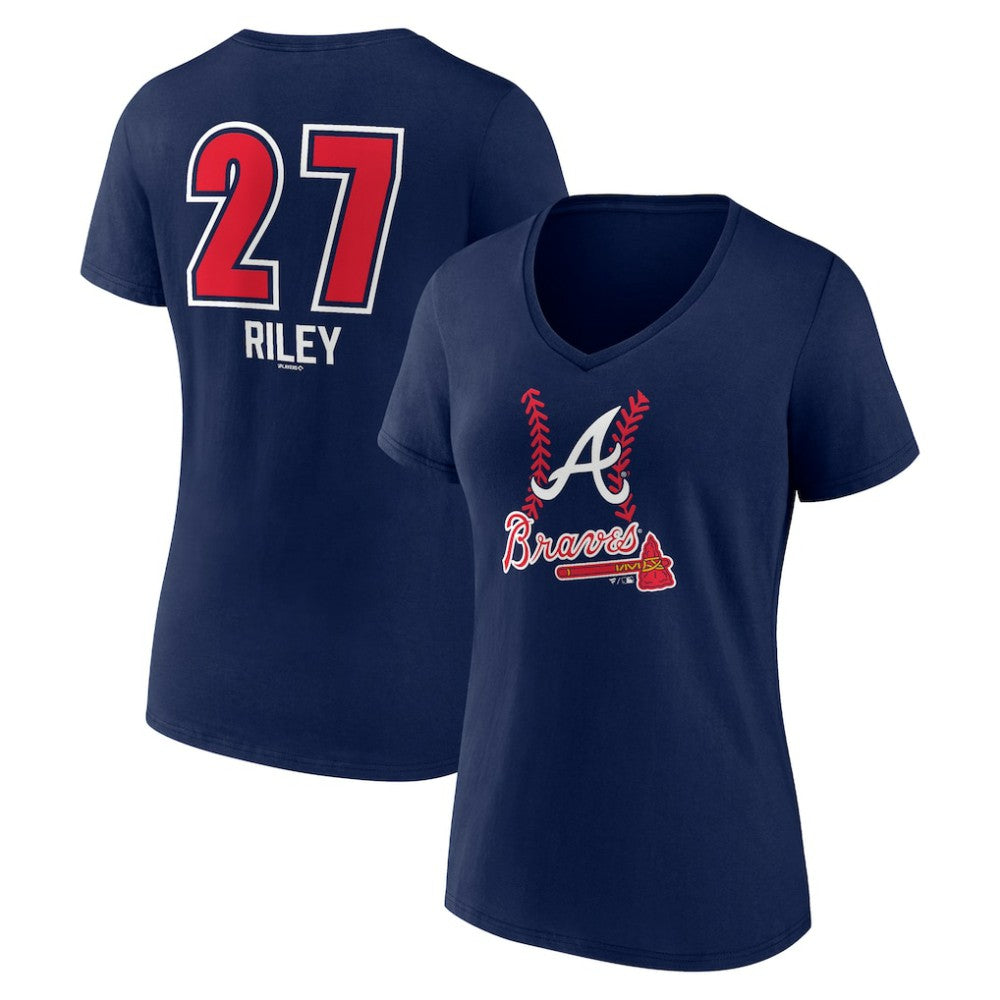 Austin Riley Atlanta Braves Women's Fastball Player Name & Number V-Neck T-Shirt - MLB