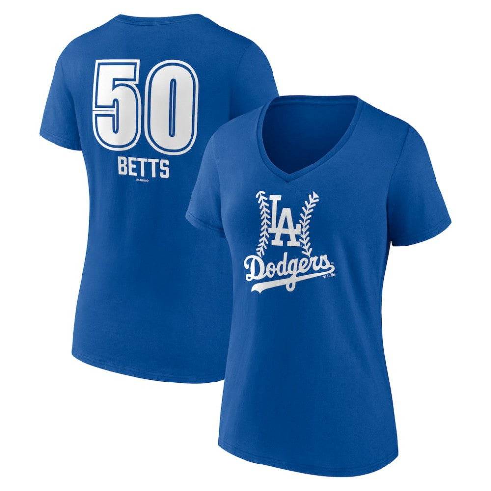Mookie Betts Los Angeles Dodgers Women's Fastball Player Name & Number V-Neck T-Shirt - MLB