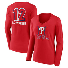 Kyle Schwarber Philadelphia Phillies Women's Fastball Player Name & Number Long Sleeve V-Neck T-Shirt - MLB