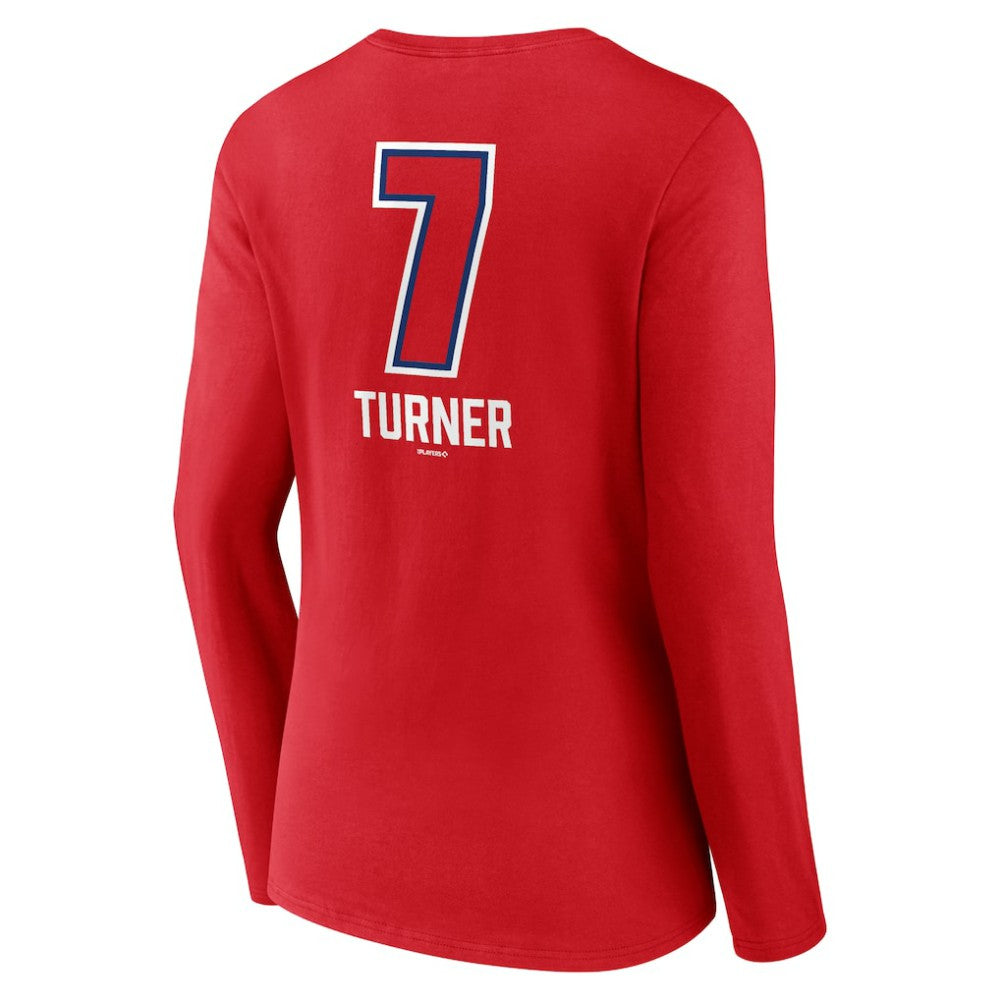 Trea Turner Philadelphia Phillies Women's Fastball Player Name & Number Long Sleeve V-Neck T-Shirt - MLB