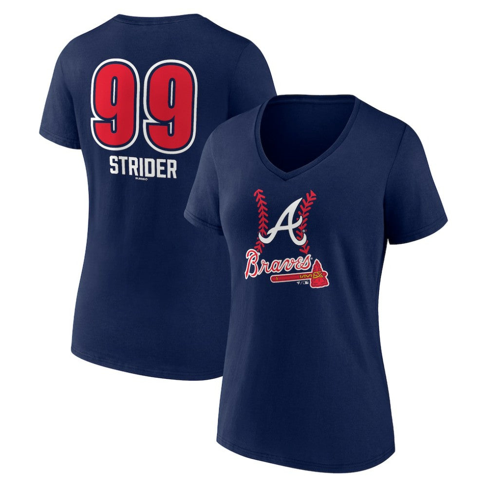 Spencer Strider Atlanta Braves Women's Fastball Player Name & Number V-Neck T-Shirt - MLB