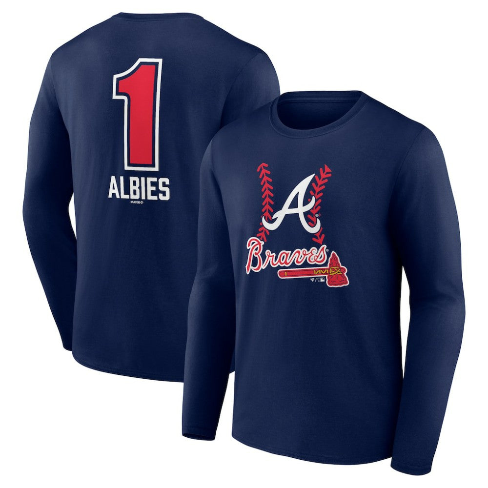Ozzie Albies Atlanta Braves Fastball Player Name & Number Long Sleeve T-Shirt - MLB
