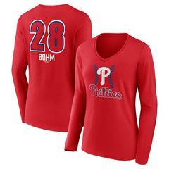 Alec Bohm Philadelphia Phillies Women's Fastball Player Name & Number Long Sleeve V-Neck T-Shirt - MLB