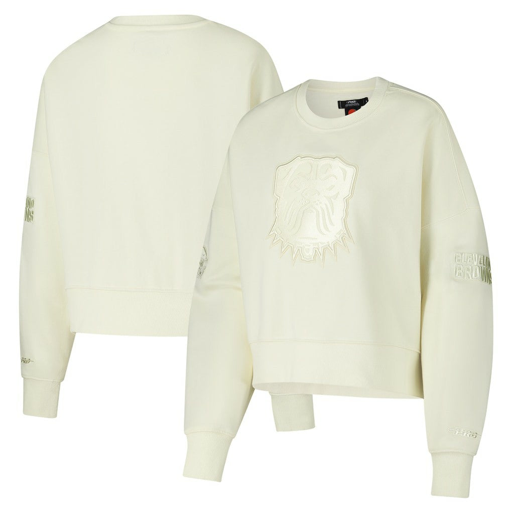 Cleveland Browns Pro Standard Triple Tonal Cropped Fleece Pullover Sweatshirt Cream | NFL