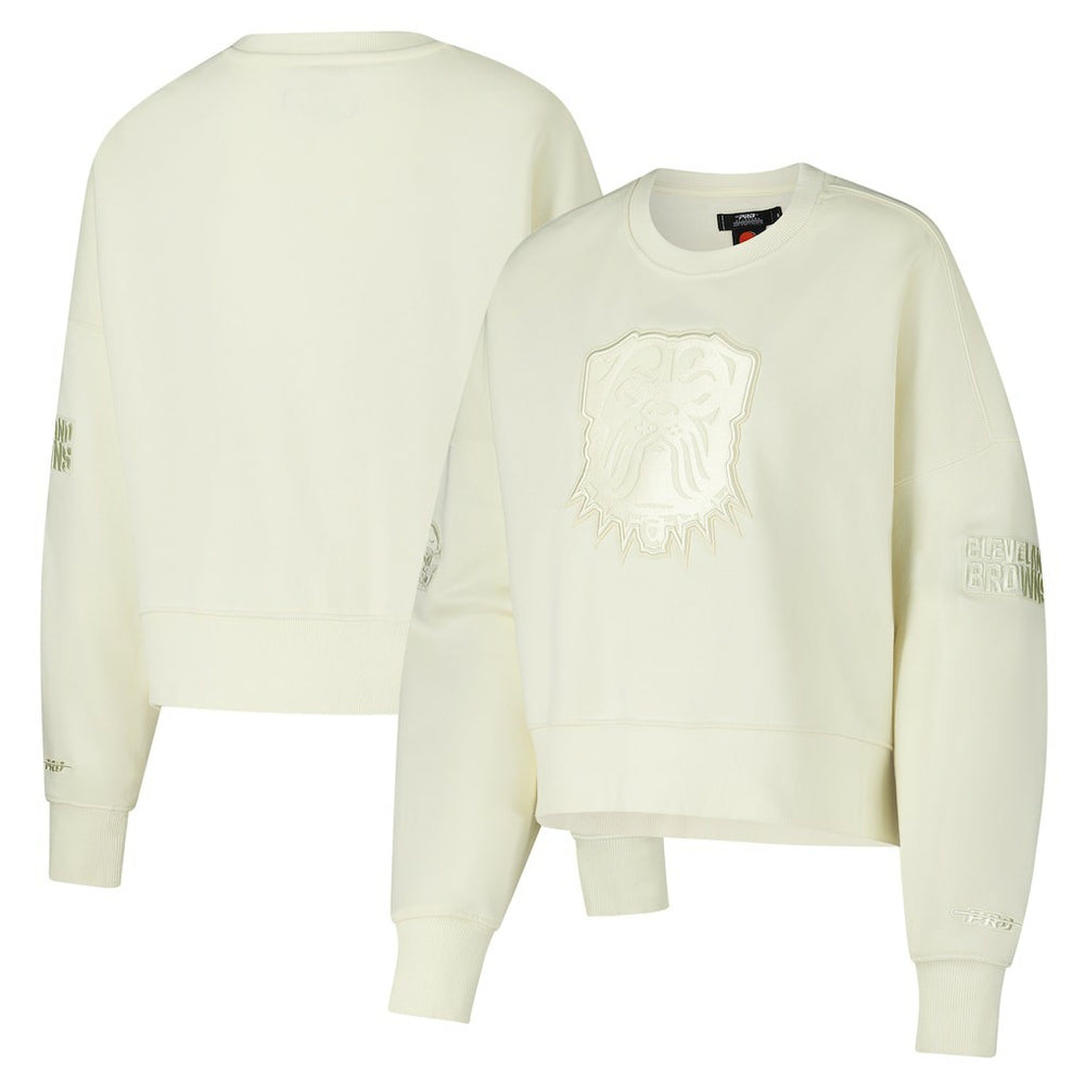 Cleveland Browns Pro Standard Triple Tonal Cropped Fleece Pullover Sweatshirt Cream | NFL