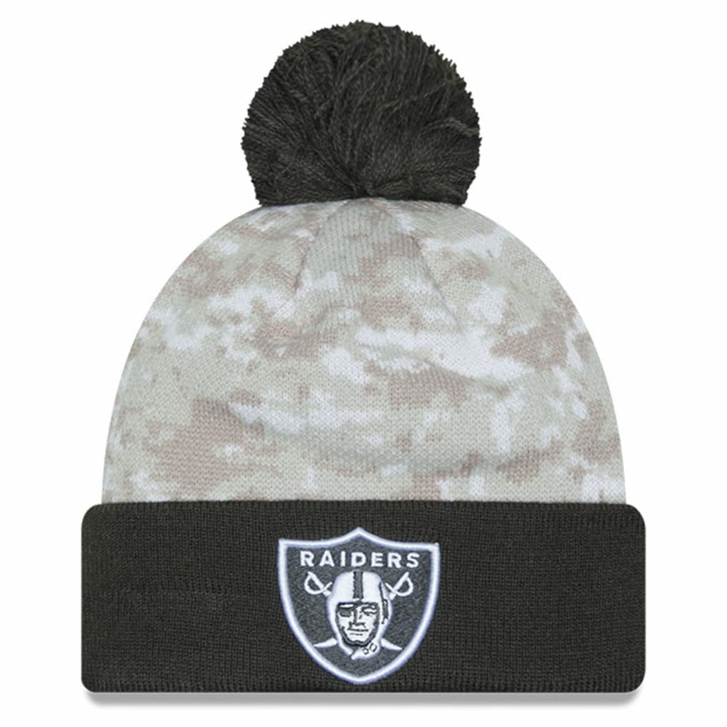 Las Vegas Raiders New Era 2024 Salute To Service Digital Camo Cuffed Knit Hat with Pom White/Graphite | NFL