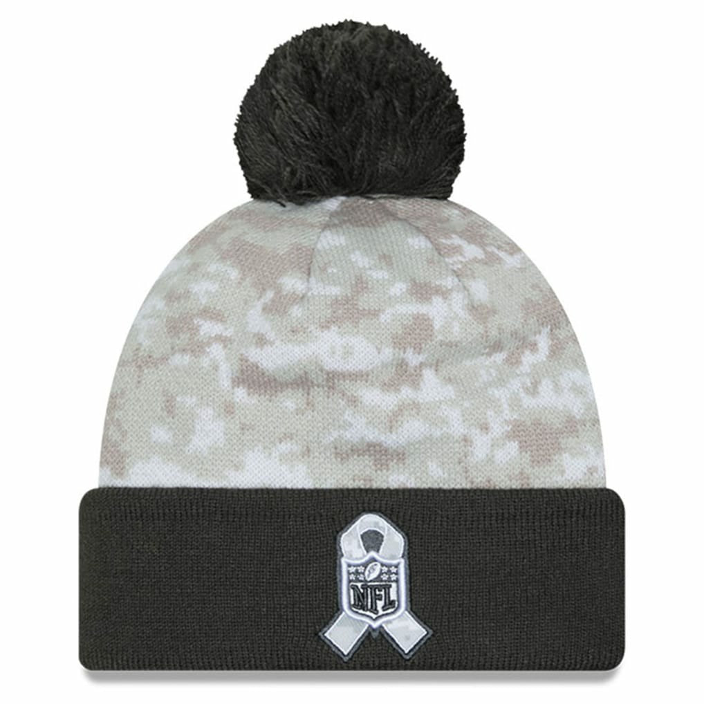 Las Vegas Raiders New Era 2024 Salute To Service Digital Camo Cuffed Knit Hat with Pom White/Graphite | NFL