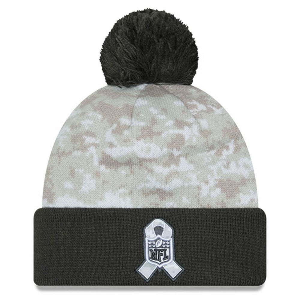Las Vegas Raiders New Era 2024 Salute To Service Digital Camo Cuffed Knit Hat with Pom White/Graphite | NFL