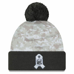 Las Vegas Raiders New Era 2024 Salute To Service Digital Camo Cuffed Knit Hat with Pom White/Graphite | NFL