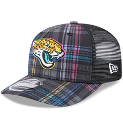 Jacksonville Jaguars New Era 2024 NFL Crucial Catch Plaid 9SEVENTY Trucker Snapback Hat Black | NFL