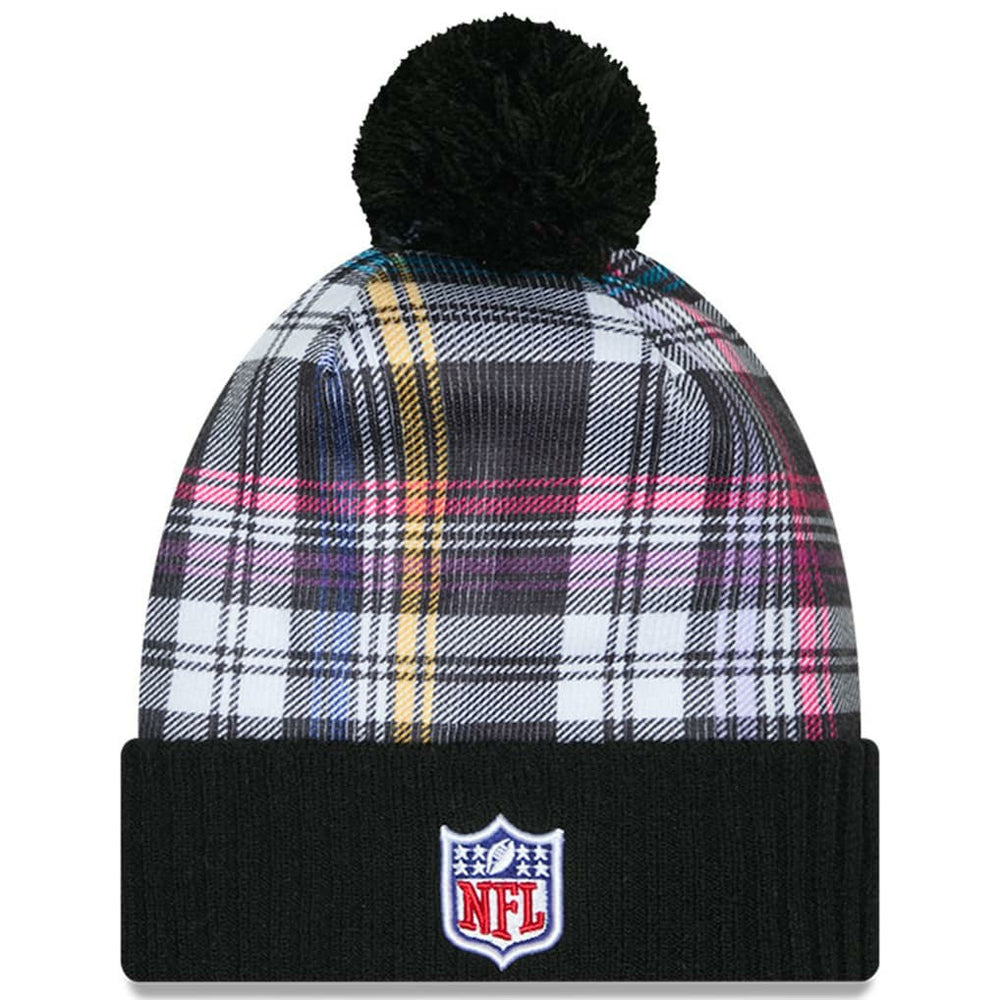 New York Jets New Era Youth 2024 NFL Crucial Catch Plaid Cuffed Pom Knit Hat Black | NFL