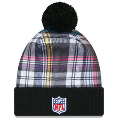 New York Jets New Era Youth 2024 NFL Crucial Catch Plaid Cuffed Pom Knit Hat Black | NFL