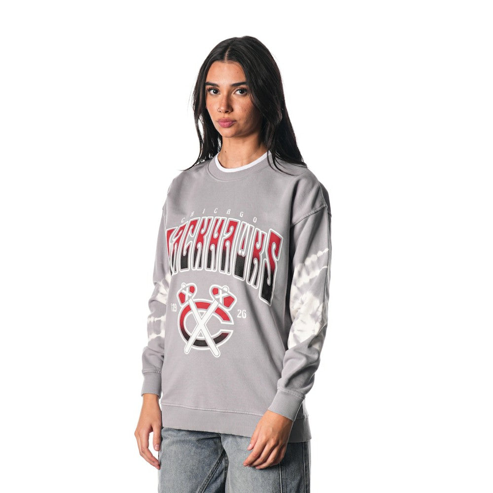Chicago Blackhawks The Wild Collective Unisex Tie-Dye Double Collar Pullover Sweatshirt - Gray - NHL