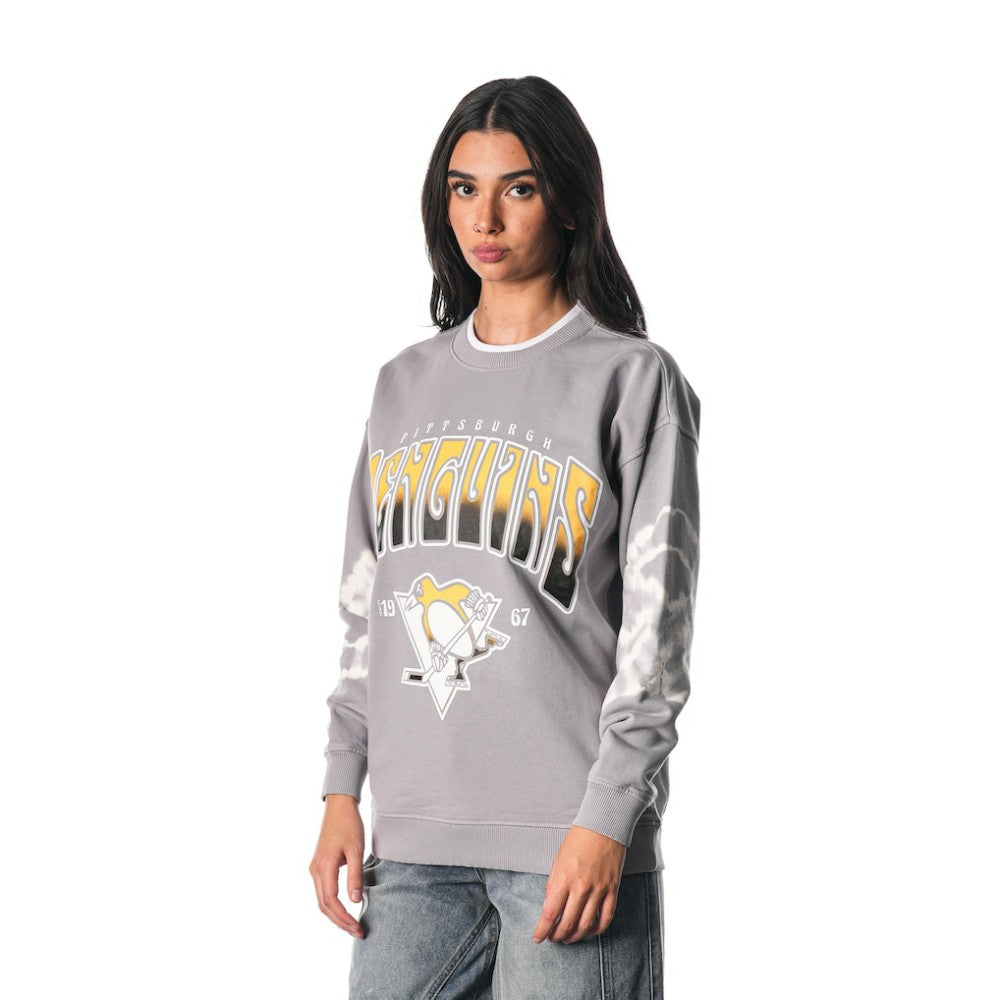 Pittsburgh Penguins The Wild Collective Unisex Tie-Dye Double Collar Pullover Sweatshirt - Gray - NHL