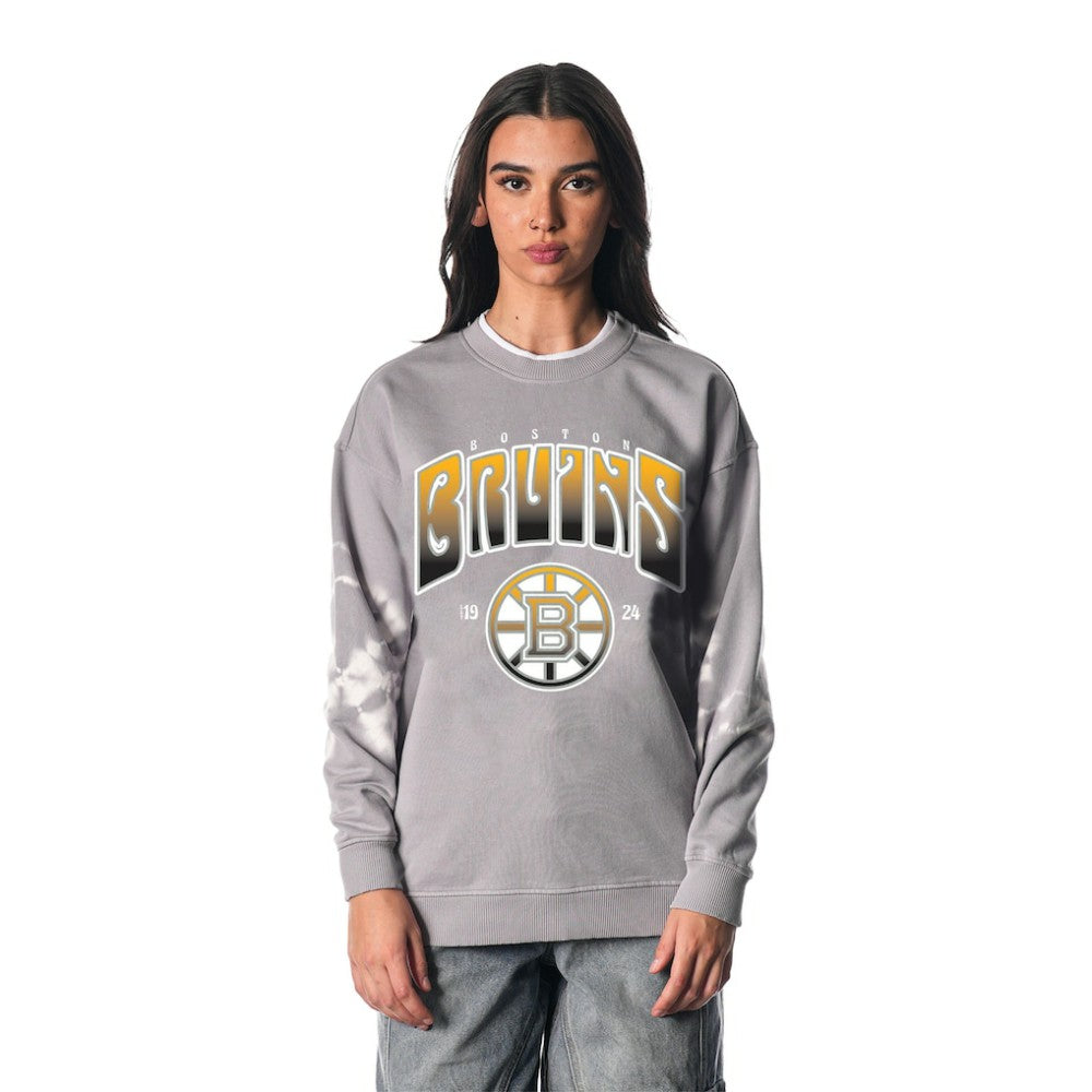 Boston Bruins The Wild Collective Unisex Tie-Dye Double Collar Pullover Sweatshirt - Gray - NHL