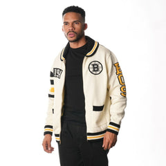 Boston Bruins The Wild Collective Unisex Jacquard Full-Zip Sweater - Cream - NHL