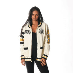 Boston Bruins The Wild Collective Unisex Jacquard Full-Zip Sweater - Cream - NHL