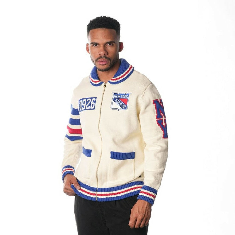 New York Rangers The Wild Collective Unisex Jacquard Full-Zip Sweater - Cream - NHL