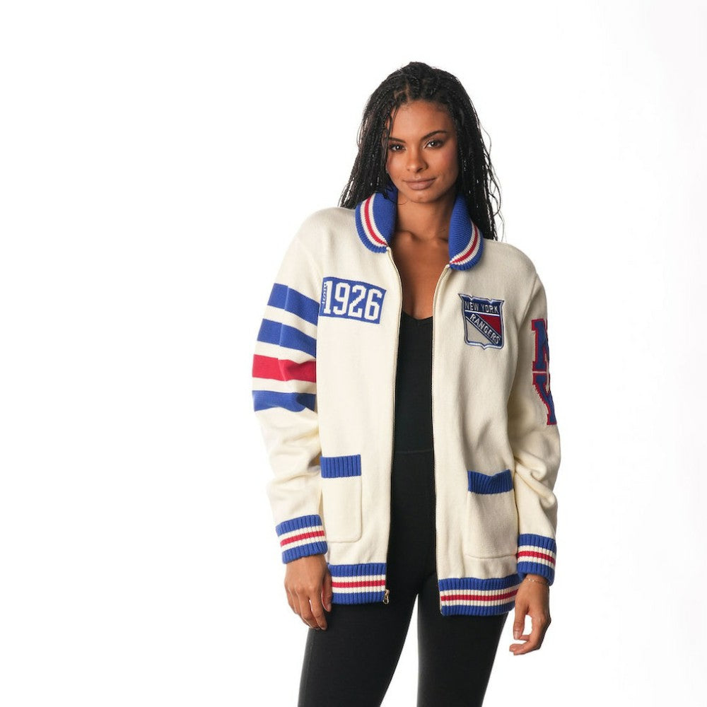 New York Rangers The Wild Collective Unisex Jacquard Full-Zip Sweater - Cream - NHL