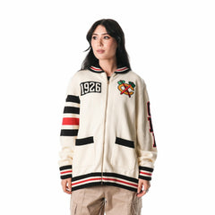 Chicago Blackhawks The Wild Collective Unisex Jacquard Full-Zip Sweater - Cream - NHL