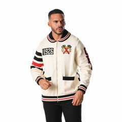 Chicago Blackhawks The Wild Collective Unisex Jacquard Full-Zip Sweater - Cream - NHL