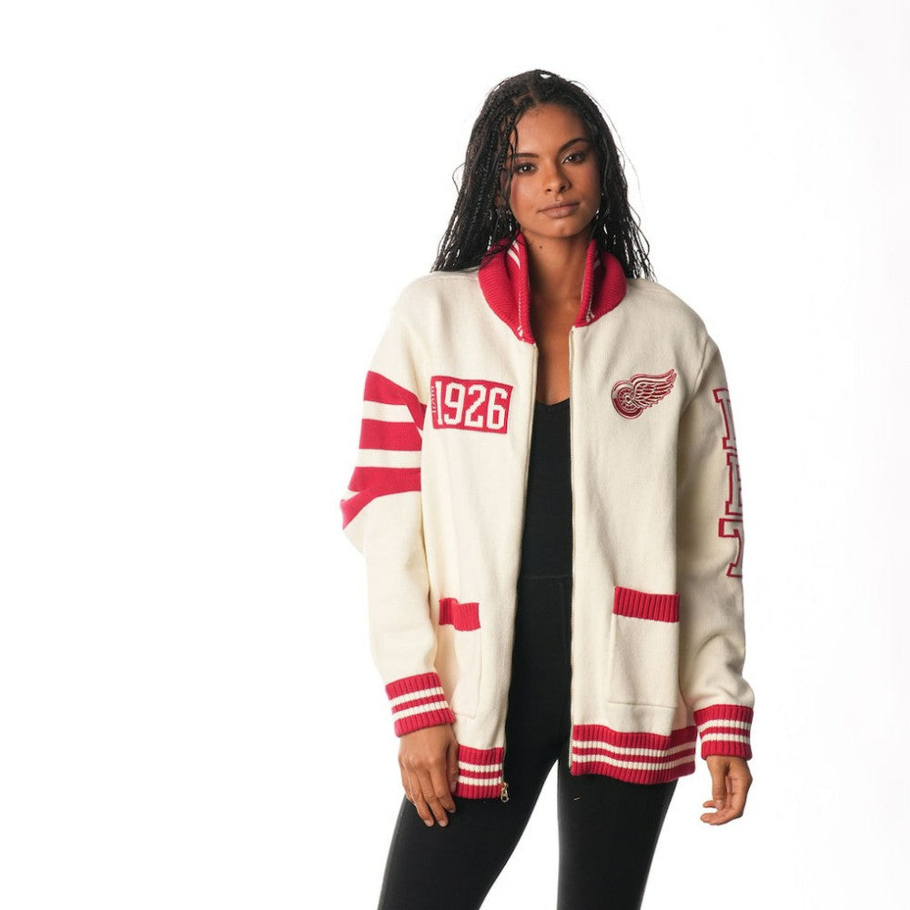 Detroit Red Wings The Wild Collective Unisex Jacquard Full-Zip Sweater - Cream - NHL