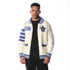 Toronto Maple Leafs The Wild Collective Unisex Jacquard Full-Zip Sweater - Cream - NHL