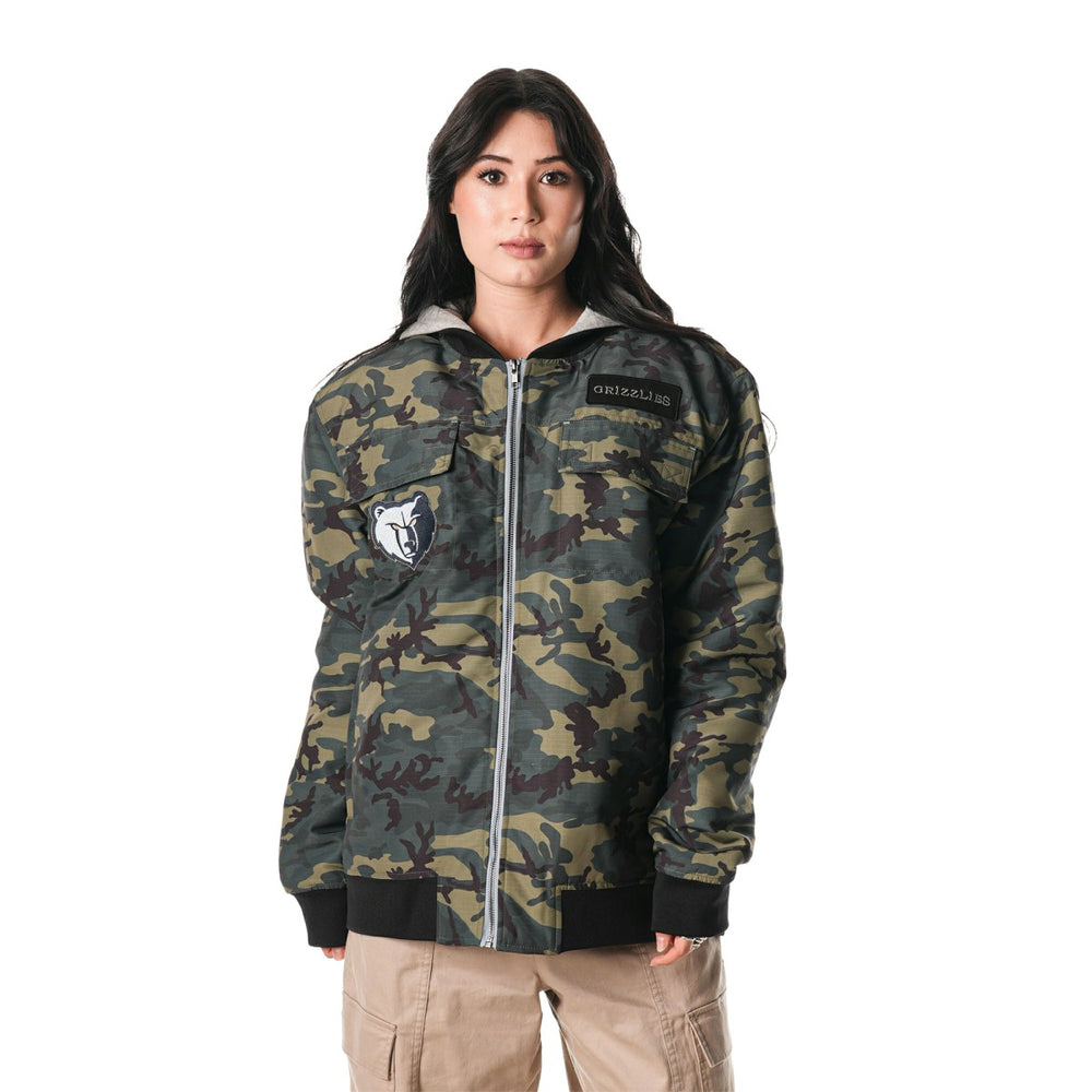 Memphis Grizzlies The Wild Collective Unisex Full-Zip Hoodie Bomber Jacket Camo - NBA