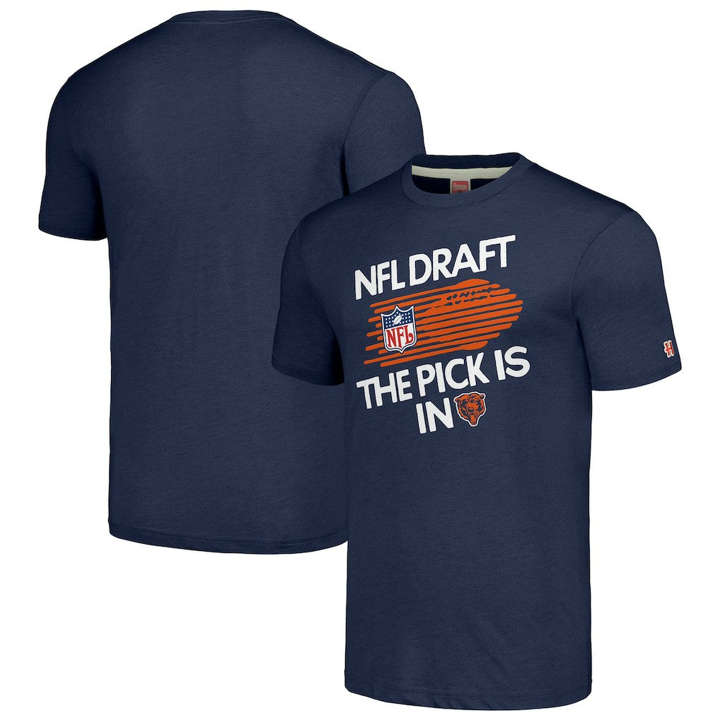 Chicago Bears Homage Unisex 2024 Team Draft Tri-Blend T-Shirt Heather Navy | NFL
