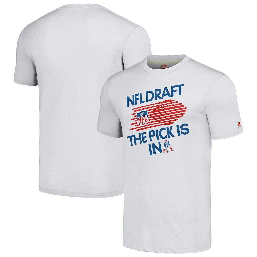 New England Patriots Homage Unisex 2024 Team Draft Tri-Blend T-Shirt Heather Gray | NFL