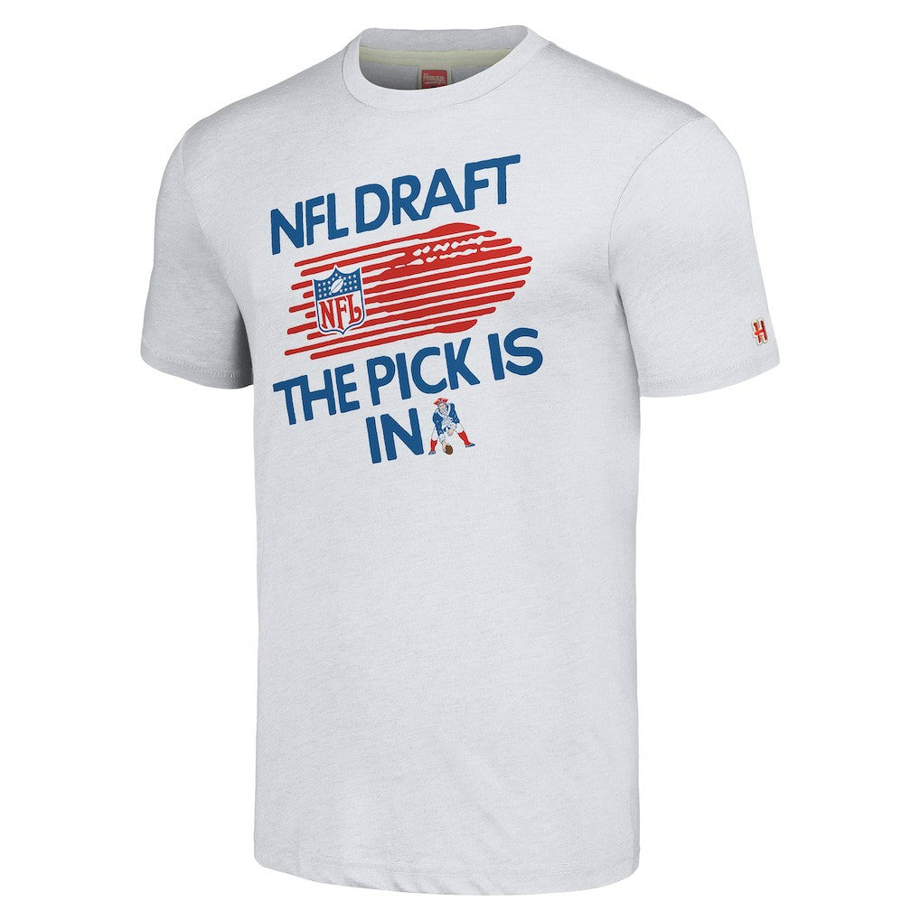 New England Patriots Homage Unisex 2024 Team Draft Tri-Blend T-Shirt Heather Gray | NFL