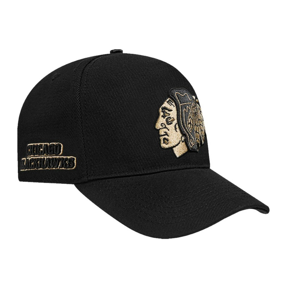 Chicago Blackhawks Pro Standard Metallic Logo Pinch Front Adjustable Hat - Black - NHL