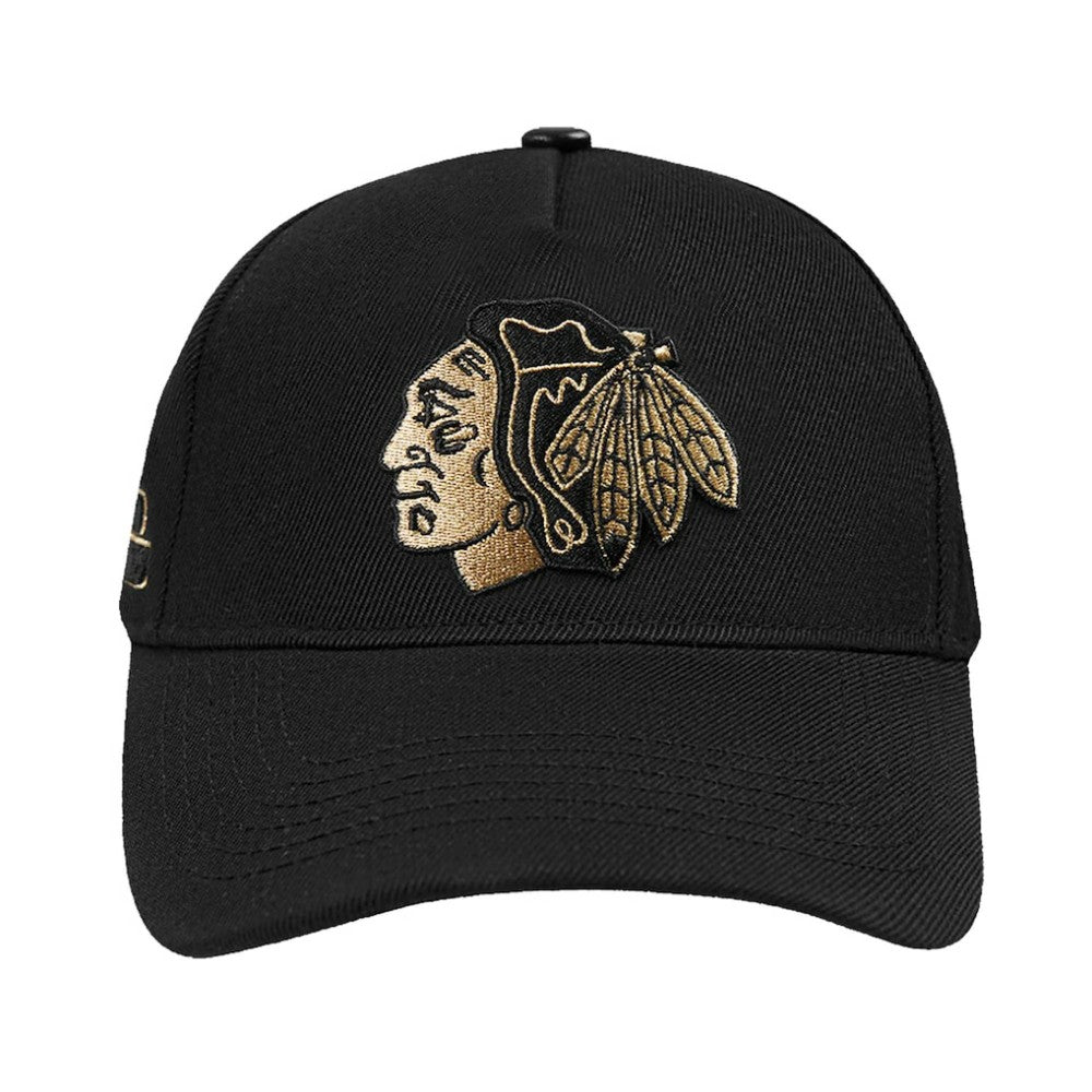 Chicago Blackhawks Pro Standard Metallic Logo Pinch Front Adjustable Hat - Black - NHL
