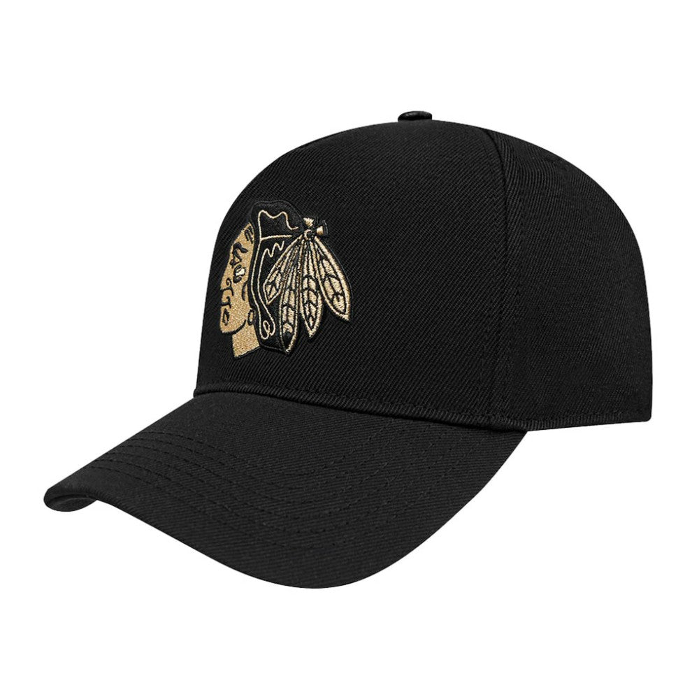 Chicago Blackhawks Pro Standard Metallic Logo Pinch Front Adjustable Hat - Black - NHL