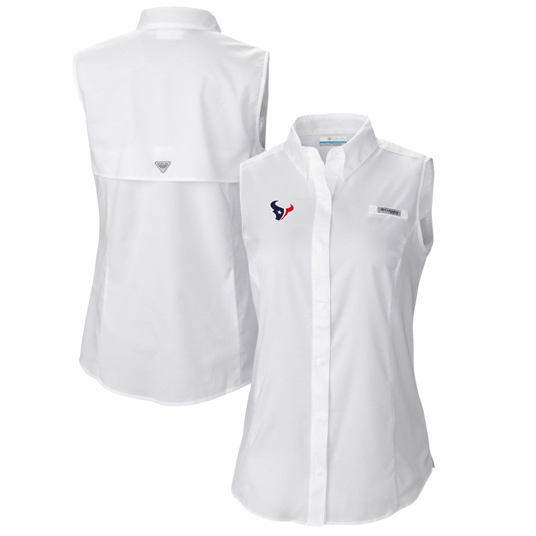 Houston Texans Women's PFG Tamiami Omni-Shade Sleeveless Button-Up Shirt White | Columbia