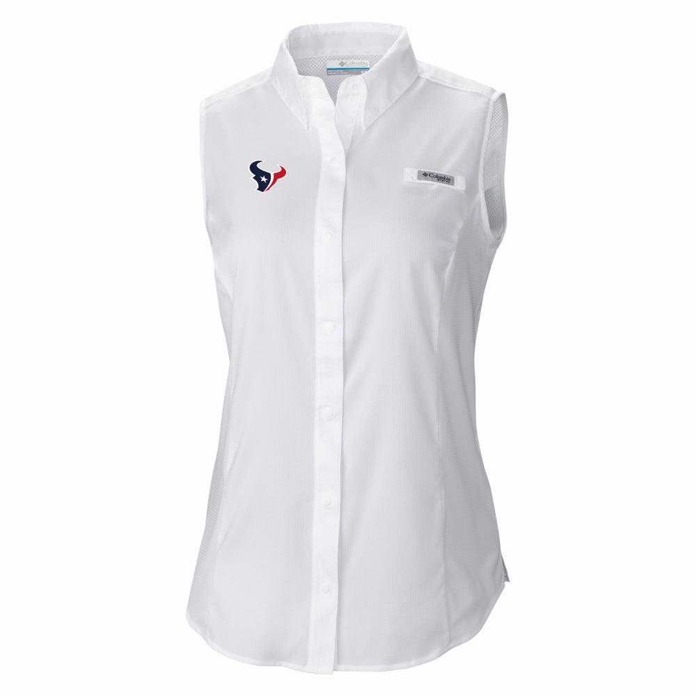 Houston Texans Women's PFG Tamiami Omni-Shade Sleeveless Button-Up Shirt White | Columbia