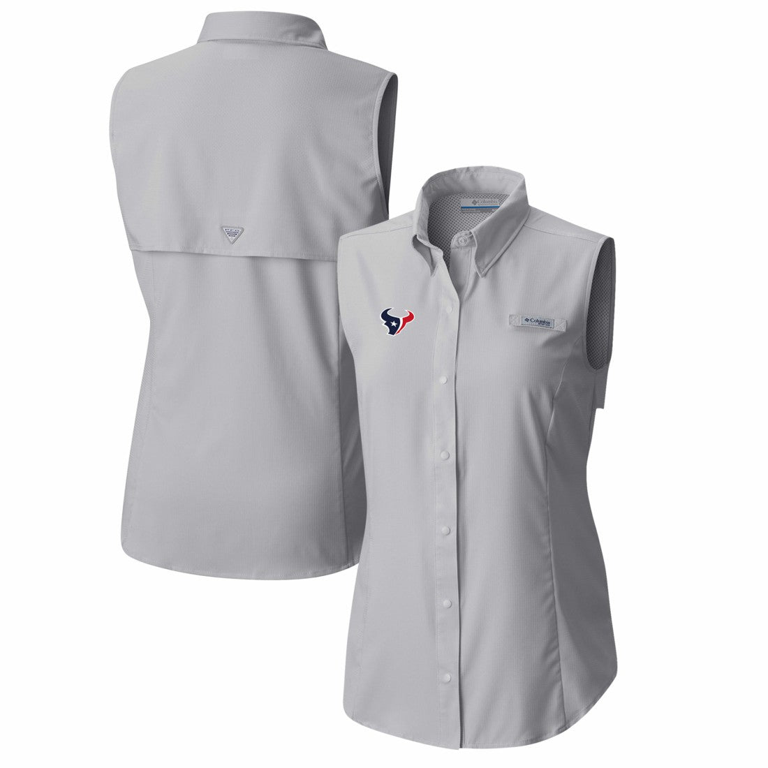 Houston Texans Women's PFG Tamiami Omni-Shade Sleeveless Button-Up Shirt Gray | Columbia