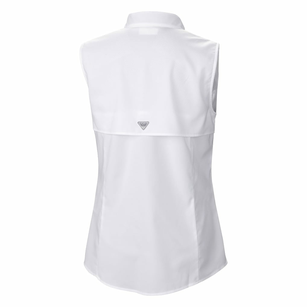 Miami Dolphins Women's PFG Tamiami Omni-Shade Sleeveless Button-Up Shirt White | Columbia